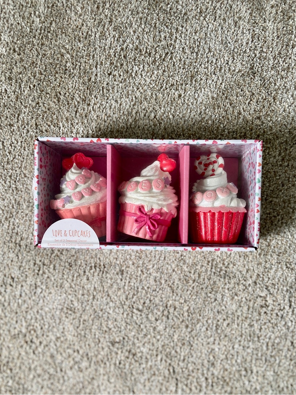 NWT Love & Cupcakes Valentines Faux Cupcakes Set of 3 TJ Maxx